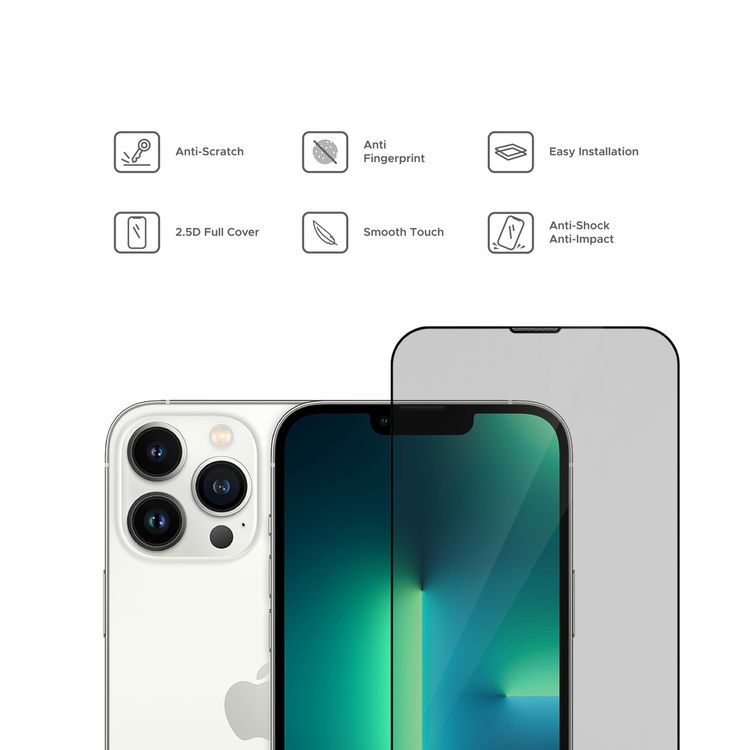 واقي شاشة Liberty Guard Azure Full Cover Black بحافة مدورة لهاتف iPhone 13 Pro Max، مضاد للصدمات والتأثير - أسود