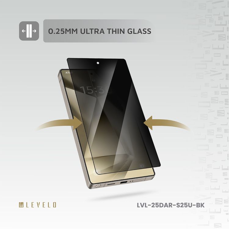 Levelo 2.5D Silk Print High Silicone AR Screen Protector for Samsung Galaxy S25 Ultra, Anti-Reflection Privacy Glass, 0.25mm Ultra Thin, Scratch-Resistant, Oleophobic & Hydrophobic Coating, Instant Fingerprint Unlock, Air Bubble Prevention, Explosion- Proof, Auto-Exhaust - Black