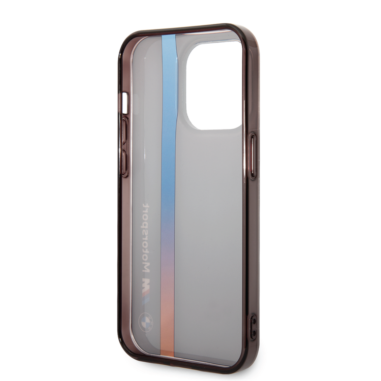 BMW Motorsport Collection PC/TPU IML Case with Printed Tricolor Fading Stripe iPhone 14 Pro Max Compatibility - Black