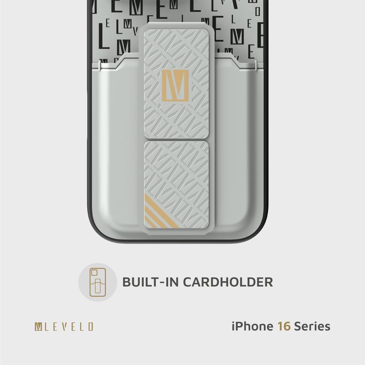 حافظة Levelo Morphix Gripstand مع حامل بطاقات لهاتف iPhone 16 Pro، حامل بطاقات مدمج، زوايا مقاومة للصدمات، ملمس نحيف بدون غطاء، حافة كاميرا مرتفعة، مادة فائقة المتانة