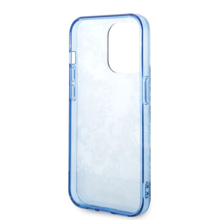 Guess PC/TPU IML Case With Double Layer Electroplated Camera Outline & Toile De Jouy - iPhone 14 Pro Max - Blue