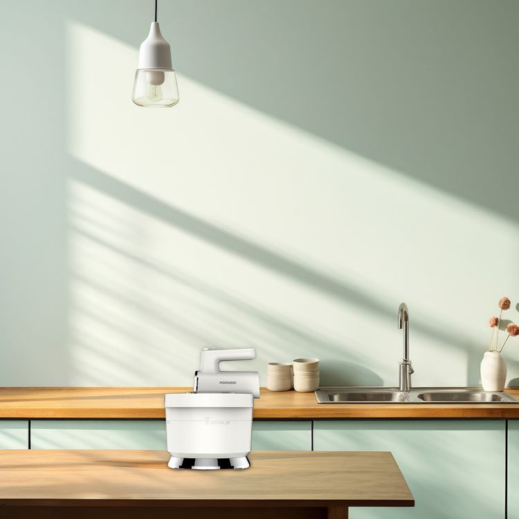Porodo Lifestyle Spill-Proof Dual Mode Mixer, 6 Speed Settings, Easy Maintenance, Feeding Window Access, Folds Batter & Kneads Dough - White / Silver