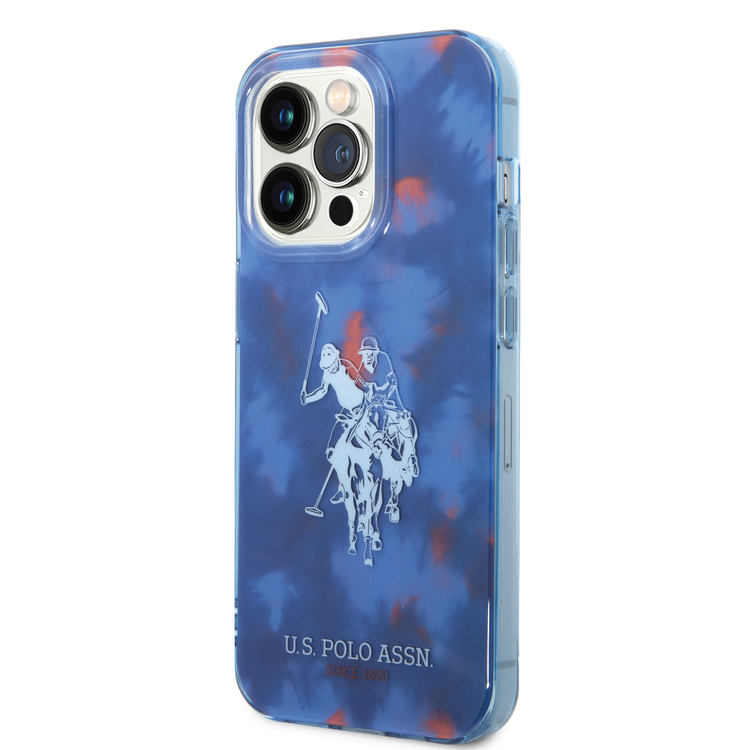 USPA PC/TPU Case with Tie&Dye Design & Horse Logo iPhone 14 Pro Compatibility - Blue