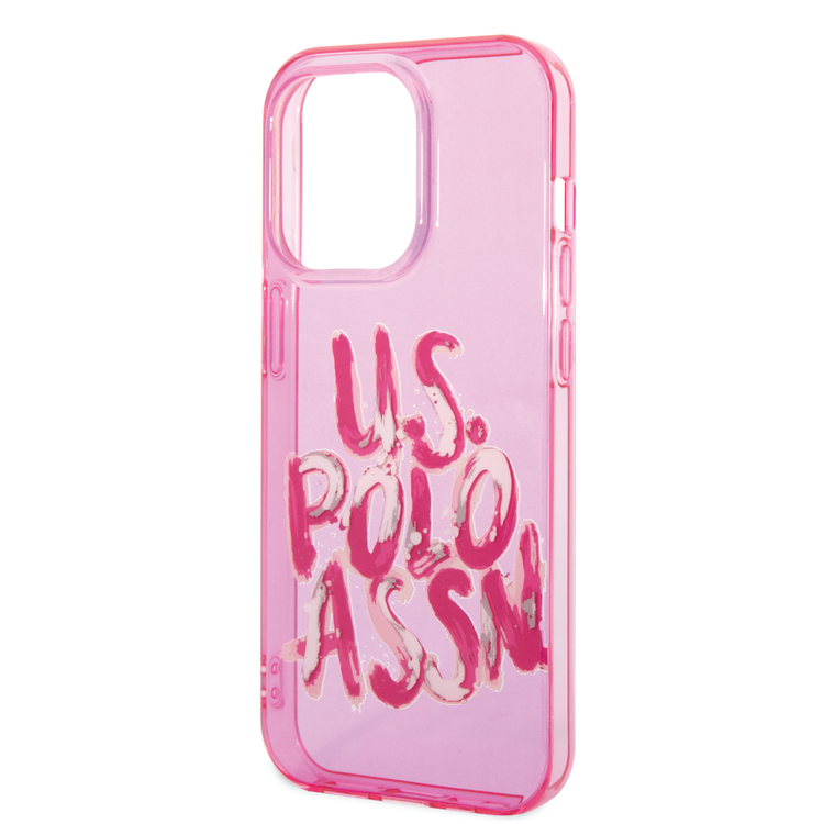 USPA PC/TPU Tranparent Case With Graffiti Logo For iPhone 14 Pro - Pink