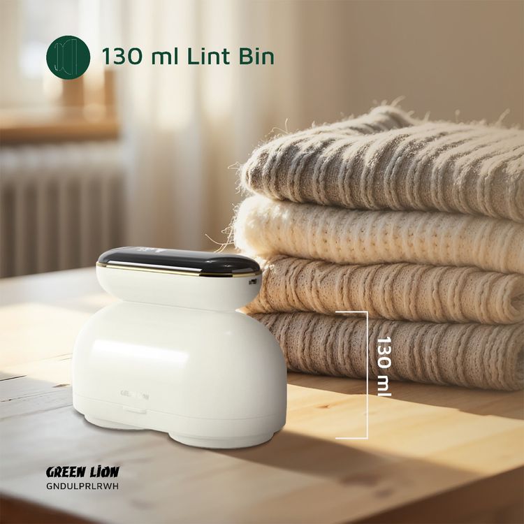 Green Lion Dualpro Digital Fabric Remover with 3-Gear Speed Control, Up to 2.2 Hours Working Time, 130mL Lint Bin Capacity, 2 × 6-Leaf Blades, Honeycomb Mesh Cover, Comfortable Hand Grip, Dual-Head Design - White