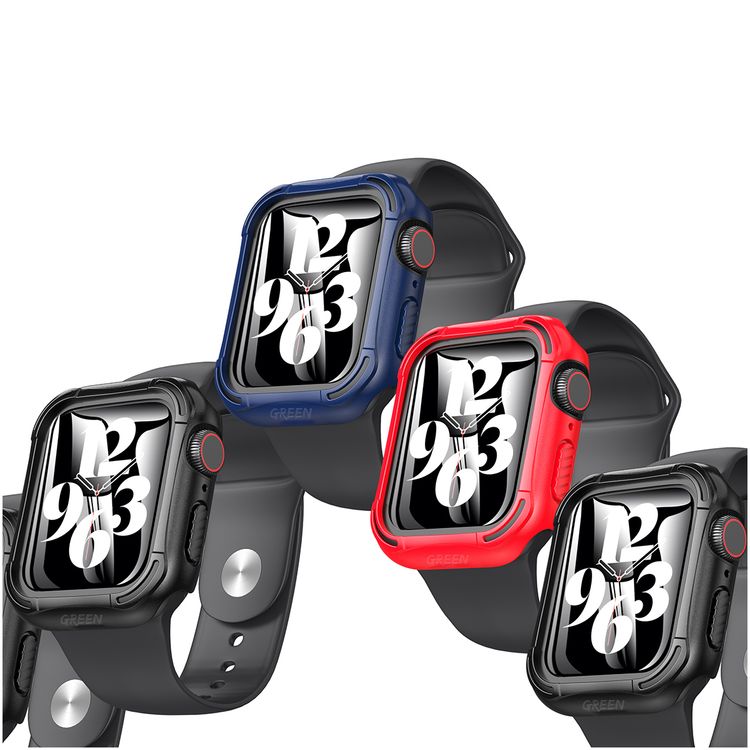 Green Lion Guard Pro Defense Edge Case with Glass Protector for 44mm Apple Watch, Supports Wireless Charging, Easy Installation and Bubble-free, 360° Full-body Protection, Shock-absorbent and Anti-shatter, Premium PC and TPU Material, Slim and Lightweight - Red