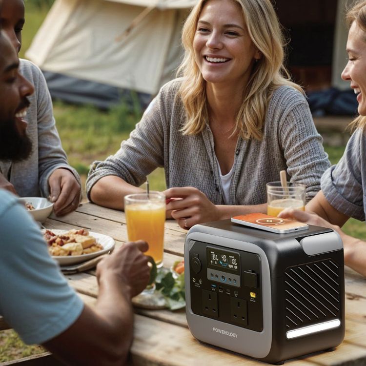 Powerology Pater II Portable Power Station with 700W Rated Power, 1400W Peak Power, 472.5Wh Battery Capacity, 230V Voltage, 350W Max Solar Input, PD 100W Max USB-C Output, 15W Wireless Output, 120W Max Car Port Output, 2x AC Outlets, Power Monitoring Display, Built-in Safeguards - Gray