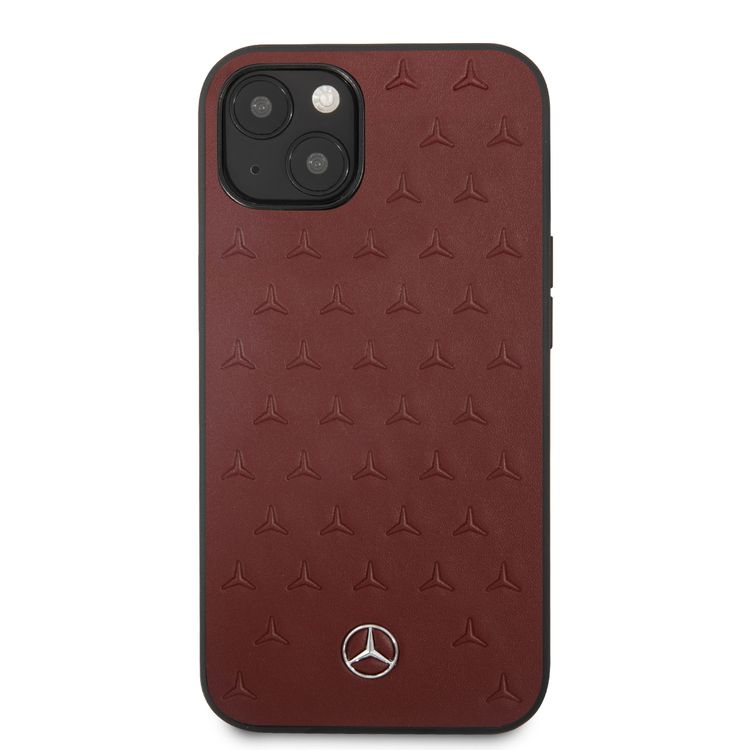 CG MOBILE Mercedes Benz Genuine Leather Hard Case Quilted Stars Pattern Metal Star Logo Compatible for iPhone 13 Pro Max (6.7") Easy Access to All Ports, Anti-Scratch, Shock Absorption Back Cover Suitable with Wireless Charging Officially Licensed