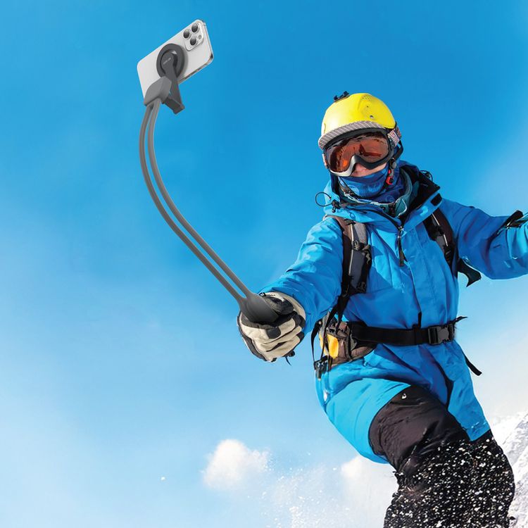 Green Lion MagSafe Neck Phone Holder, Lightweight, 400g Load Capacity, Hands-free Convenience, Snap Button Release, 10000 Axis Rotation, Soft Silicone - Gray 