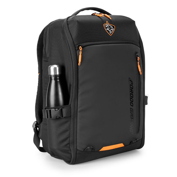 Porodo Gaming PS5 Storage & Laptop Backpack with Water-Resistant Material, Console & Controllers Storage, Trolley Sleeve Design, Glasses Holder Strap, Type-C Charging Port  - Black