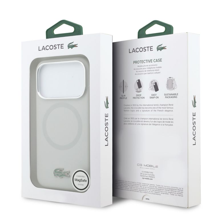 Lacoste MagSafe Silicone Case with Metal Logo for iPhone 17 Pro Max, Easy Snap-On, Drop Protection, Durable Material, Slim Profile - Light Gray