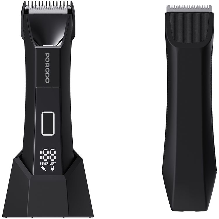 Porodo Ceramic Blade Gentle Grooming Trimmer with Digital Display, 90 Minutes Working Time, 600mAh Battery Capacity, 5W Rated Power, Wet & Dry Shaving, Secure Travel Lock, Detachable Comb, USB-C Charging Port - Black