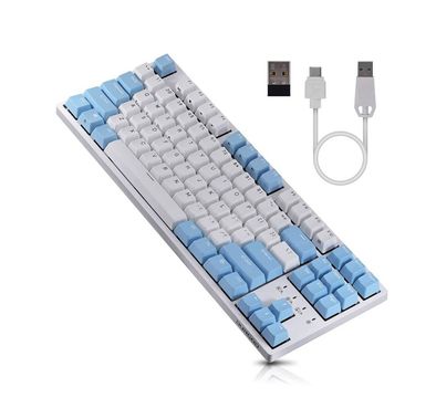لوحة مفاتيح الألعاب الميكانيكية اللاسلكية Durgod Taurus K320 TKL - DoubleShot PBT NKRO (أحمر كرزي، بني) - أبيض / أزرق فاتح