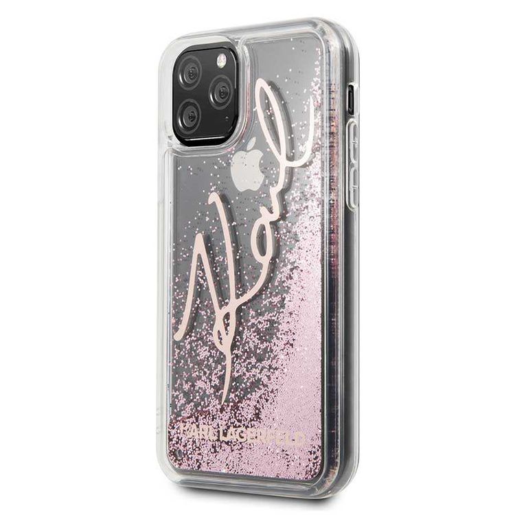 Karl Largefeld Transparent Glitter Signature For iPhone 11 Pro - Rose Gold