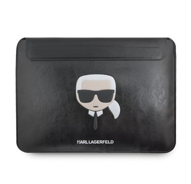 Karl Lagerfeld Computer Sleeve with Ikonik Karl Protection Bag Compatible for a 16-inch notebook / tablet, Slim Lightweight Portable Storage Bag Suitable for Outdoor - Black