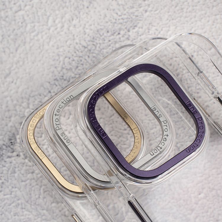 Levelo Sensa Clear Back Case for iPhone 14 Plus, Metal Camera Ring, Shockproof Edges, Highly Transparent, Easy Snap-on - Clear/Purple