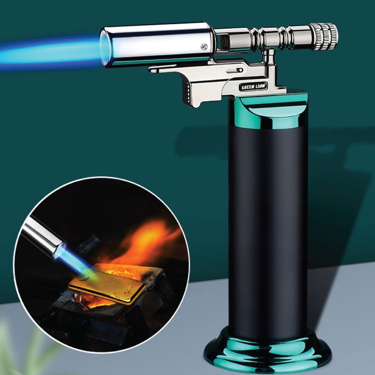 Green Lion Jet Flame Pro Windproof Lighter, 365 ml Capacity, Refillable Gas, Safety Lock, Butane Gas - Black