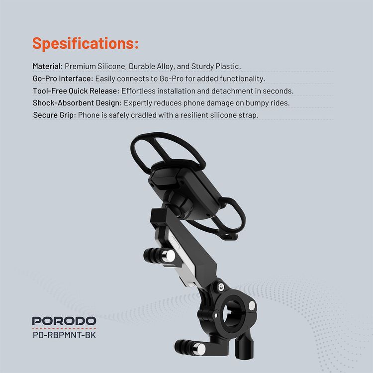 Porodo Secure Grip Shock-Absorption Bicycle Mount - Black