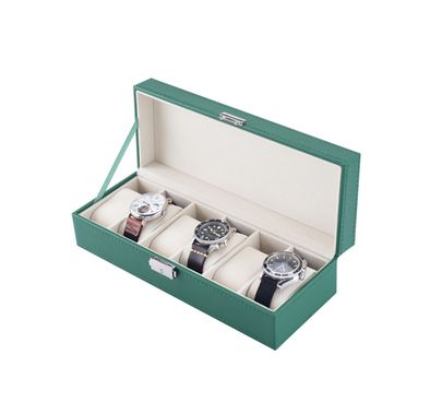 Green Lion Elegant Watch Box 6 Slots, Lightweight & Portable, Elegant Appearance, Metal Push Button, 6 Pillow-lined Spaces - Green