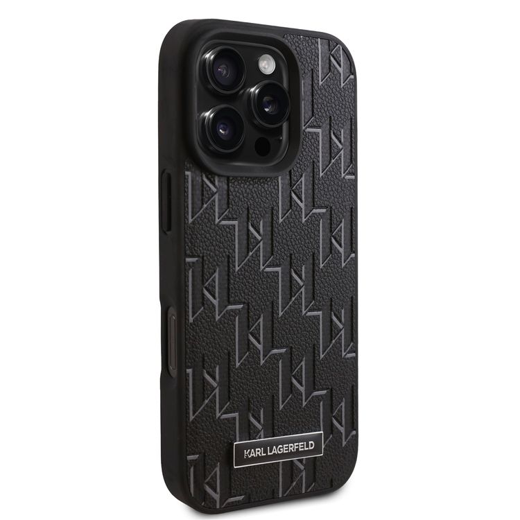 Karl Lagerfeld PU Hard Case for iPhone 16 Pro Max with Karl Lagerfeld Hot Stamp, Slim Profile, Lightweight, Sustainable Packaging, Comfortable Grip, Easy Snap-on  - Black