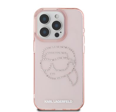 Karl Lagerfeld IML Hard Case for iPhone 16 Pro with Rhinestones Karl Head Logo, Slim Profile, Lightweight, Easy Snap-on, Drop Protection, Sustainable Packing - Pink