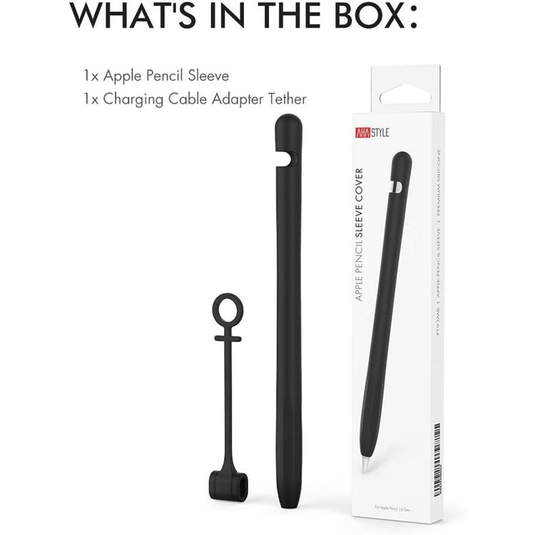 Ahastyle Premium Silicone Anti-Slip Sleeve Protective Cover Skin Compatible for Apple Pencil - Scratch & Dirt Resistance Lightweight Silicone Pen Case - Black