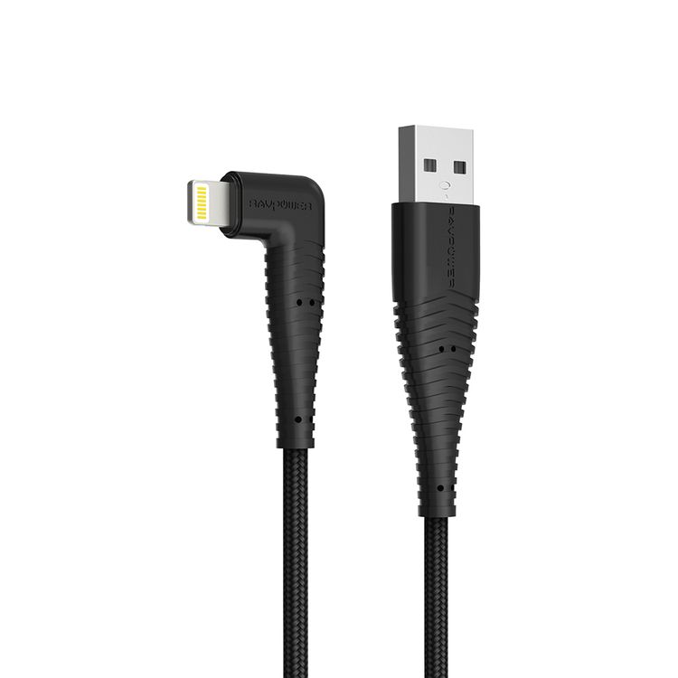 RAVPower Nylon Braided Cable 3ft/0.9m Compatible for Lightning Devices, 2.4A Fast Charging, 90 Degree Comfortable Playing Games, Fast Charging and Data Transmitter Cord