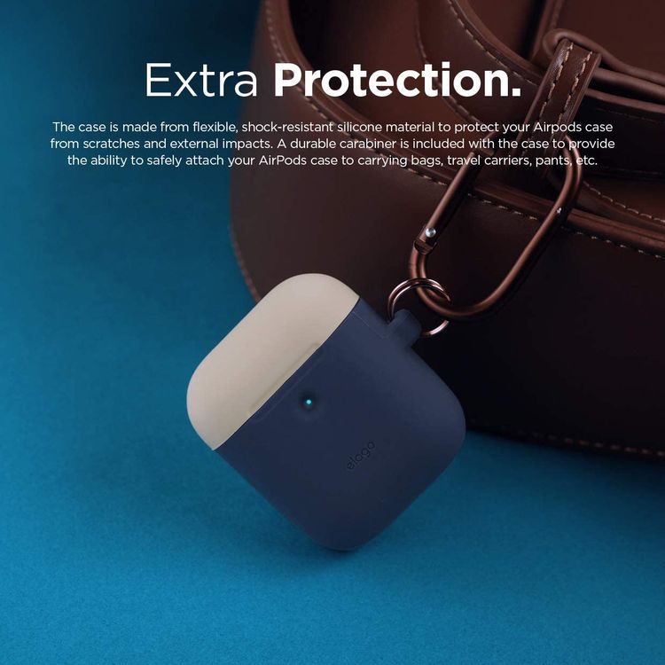 Elago Duo Hang Silicone Case with Apple AirPods Case 1 & 2 Generation, Dustproof and Absorbing Protective Cover with Hang Case Body -Jean Indigo/Top-Classic White, Yellow