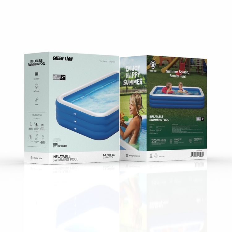 Green Lion Inflatable Swimming Pool with 1000L Water Capacity, Large, PVC, Fits 7-9 People, Suitable for 3+ Years Old, Sun Protection, Force Support, Odorless - Blue