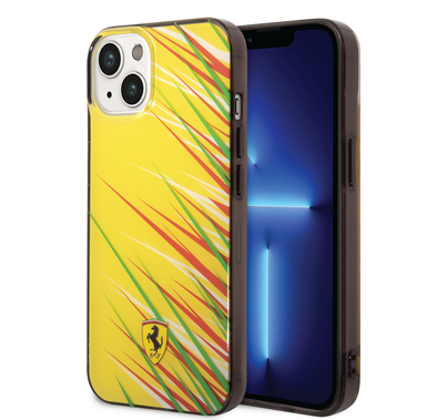 Ferrari PC/TPU Case with Double Layer Grass Print iPhone 14 Compatibility - Yellow