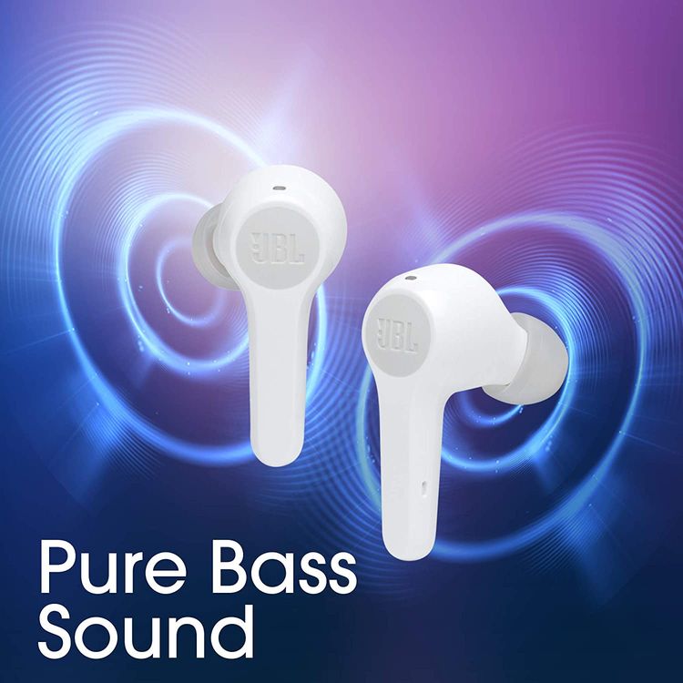 JBL T215 TWS True Wireless In-Ear Earbuds, Pure Bass Sound, Bluetooth Headphones 25H Battery , Dual Connect, Compatible with Android and iOS -  White