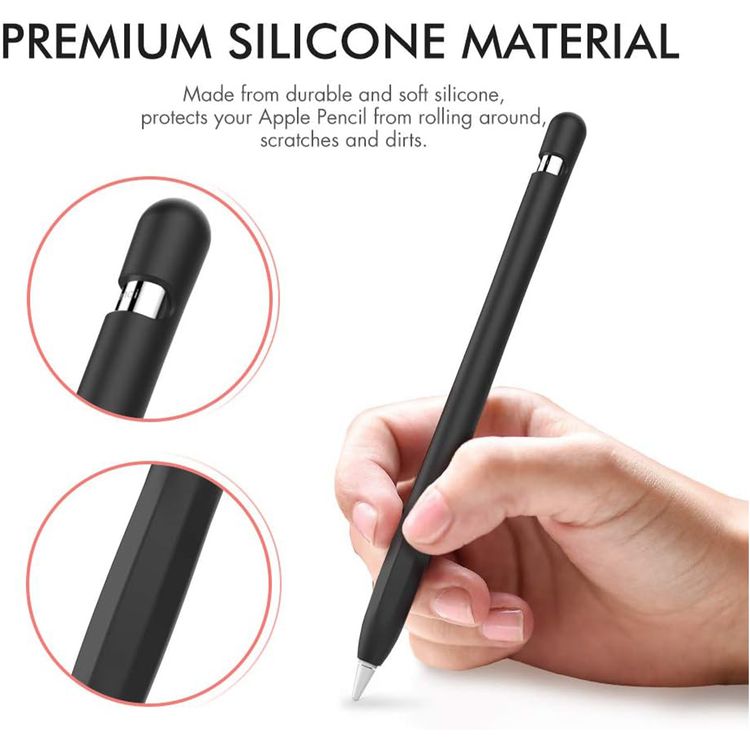 Ahastyle Premium Silicone Anti-Slip Sleeve Protective Cover Skin Compatible for Apple Pencil - Scratch & Dirt Resistance Lightweight Silicone Pen Case - Black