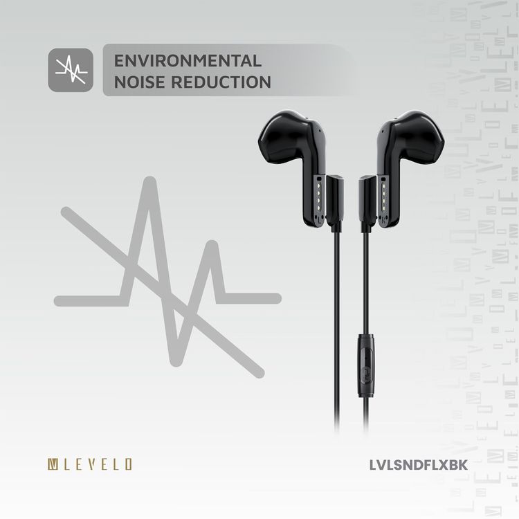 Levelo 2-in-1 TWS & Wired Earphones with Environment Noise Reduction, Up to 4 Hours Play Time with Bluetooth Mode, 12mm Speaker Unit, Smart Sleep Mode, Ergonomic Design, Touch Control, Clear Audio - Black