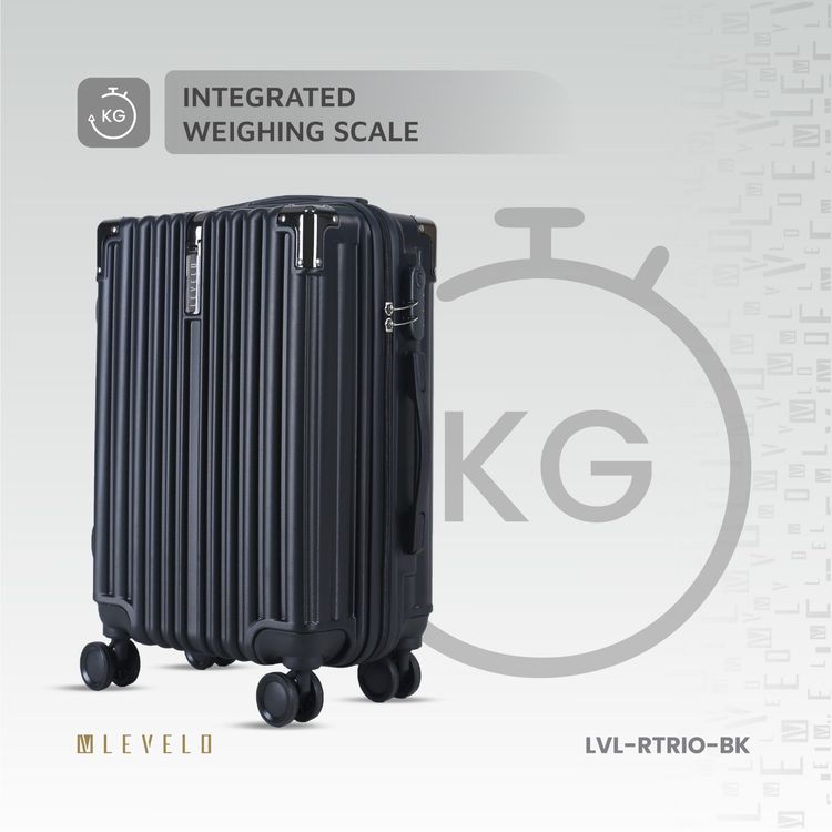 Levelo 3-Set ABS Luggage with Built-in Weighing Scale, Combination Lock, Iron Trolley, Double Wheels, Impact-Resistant Corners & Shock-Resistant, PP & Soft Rubber Handle - Black