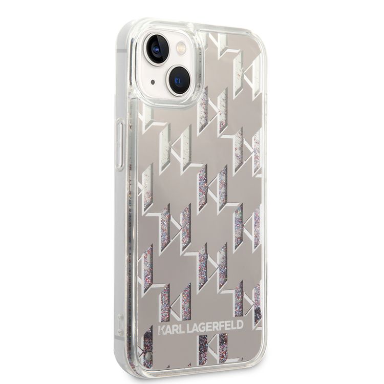Karl lagerfeld Liquid Glitter Case Monogram Pattern & Multicolor Glitter iPhone 14 Compatibility - Silver