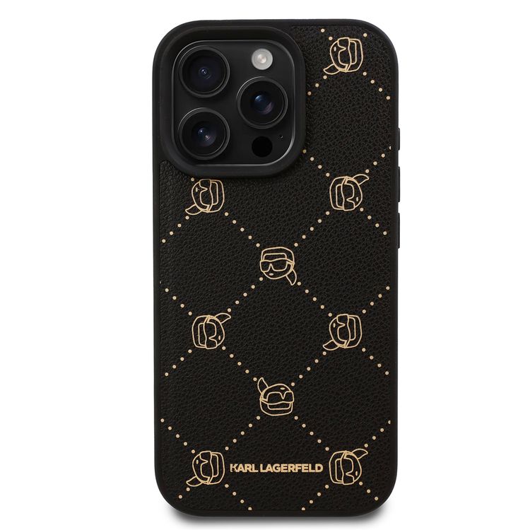 Karl Lagerfeld PU Hard Case for iPhone 16 Pro Max with Karl Heads, Drop Protection, Slim Profile, Lightweight, Comfortable Grip, Easy Snap-on, Sustainable Packaging - Black