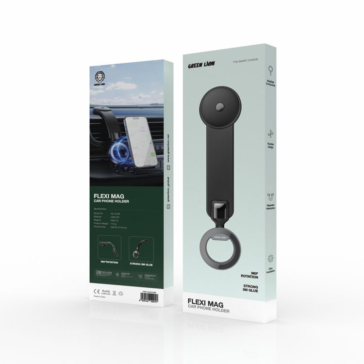 Green Lion Flexi Mag Car Phone Holder, Lightweight, 360° Rotation, Magnetic Adsorption, Flexible  Design, Easy Installation, MagSafe Compatible, Strong 3M Glue - Black