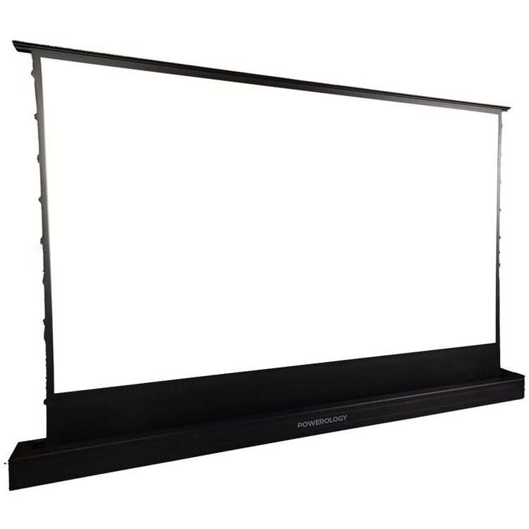 Powerology 100" Motorized Floor Projector Screen, 90" to 150" Diagonal Screen Size, Wireless Remote Control, Easy Installation - White