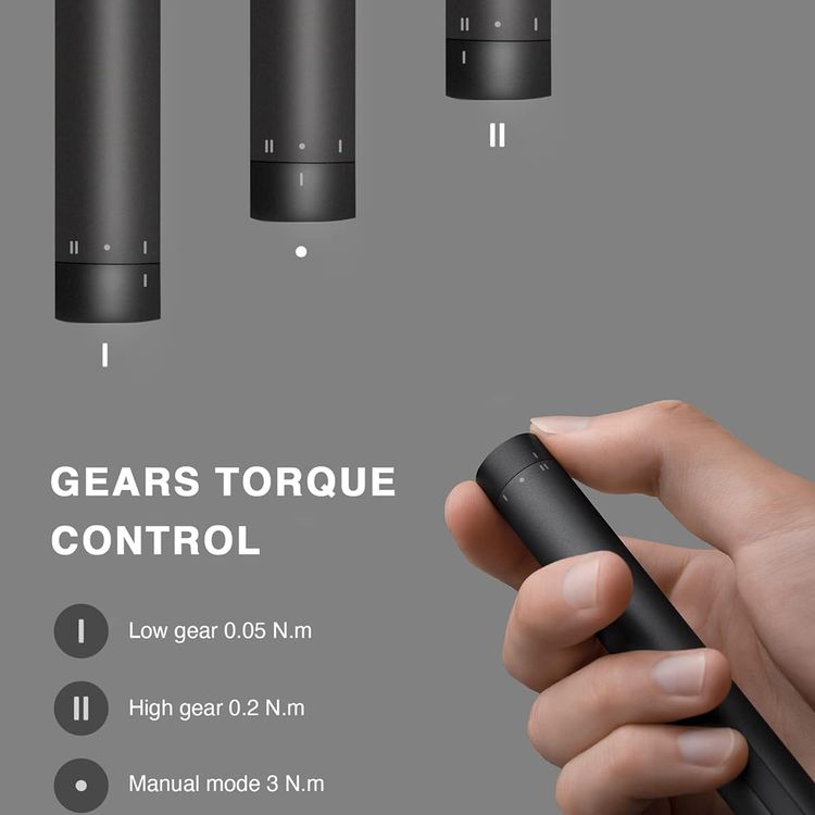 مفك البراغي الكهربائي من شاومي بدقة مع عزم دوران قابل للتعديل بسرعتين، وبطارية ليثيوم 350 مللي أمبير في الساعة، ووقت شحن من 160 إلى 200 دقيقة، ومنفذ شحن USB-C، و13 اختبار أمان للبطارية و3 وظائف أمان للشحن، وعلبة تروس معدنية بالكامل - باللون الرمادي.