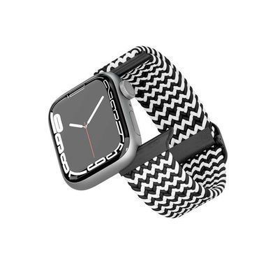 Levelo Crisben Watch Strap with Metal Buckle for Apple Watch 49/45mm, Water & Sweat Resistant, Compatible with SE, Series 8, 7, 6, 5 & 4, Adjustable & Stretchable Loop Band - Black / White