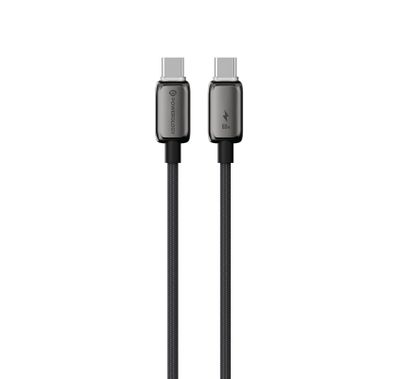 Powerology Zinco Series USB-C to USB-C Cable with PD 60W, High-Speed Charging, 1m Cable Length, Nylon Braided & Zinc Alloy Material, 480Mbps Data Transfer Speed - Gray