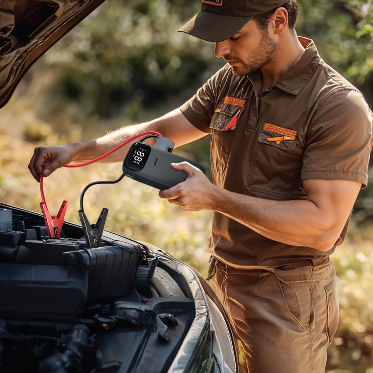 Green Lion Flex Power Jumper with Power Bank Function, Multiple Protection, Durable Build, Smart Jumper Cables Included, Digital Display, Flash Light, - Gray