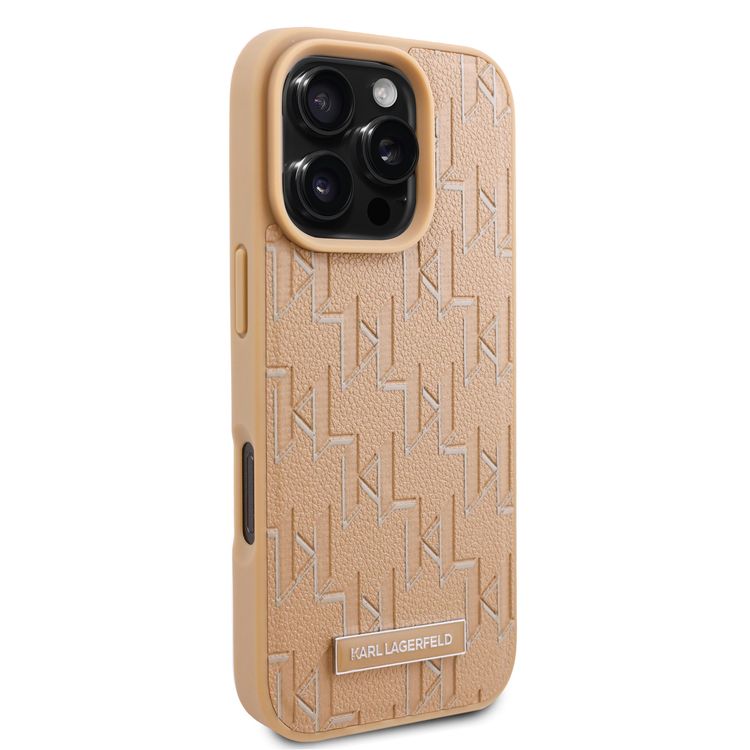Karl Lagerfeld PU Hard Case for iPhone 16 Pro Max with Karl Lagerfeld Hot Stamp, Slim Profile, Lightweight, Sustainable Packaging, Comfortable Grip, Easy Snap-on  - Beige