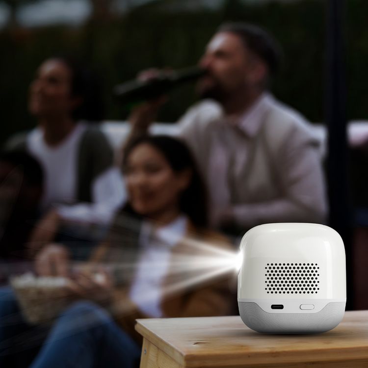 Powerology Mini Beam Portable Projector with Up to 200 Inches Screen Size, 1280 x 720 pixels Native Resolution, 8700mAh Battery Capacity, Up to 3 Hours Working Time, 100 ANSI Lumens Brightness, 2GB RAM, 32GB ROM Storage, Bluetooth Version 5.4, Dual Band Wi-Fi, 2 Built-in Speakers - White