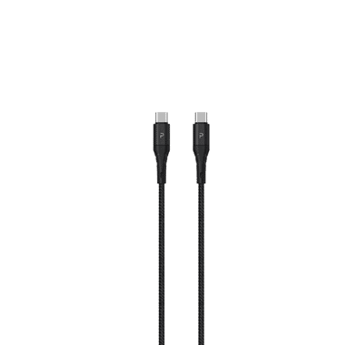 Pawa PW-12BDCTOC-BK Nylon Braided 60W Data & Quick Charging USB-C to USB-C Cable 1.2m/4ft Mostly compatible, global charger Intelligent variable flow charging technology - Black