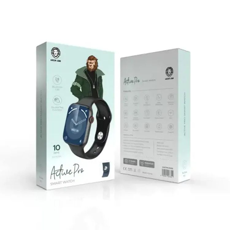 Green Lion Active Pro Smart Watch with Silicone Strap Included, Double Tap Function, Waterproof, Full Round Display, 230mAh Battery Capacity, Long Battery Life - Black