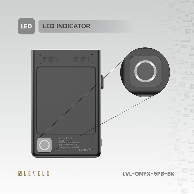 بنك الطاقة المحمّل متعدد الوظائف Levelo Onyx 3 في 1، سعة 5000 مللي أمبير، شحن سريع بقوة 12 واط، يحتوي على 5 فتحات لحامل البطاقات - اللون أسود.