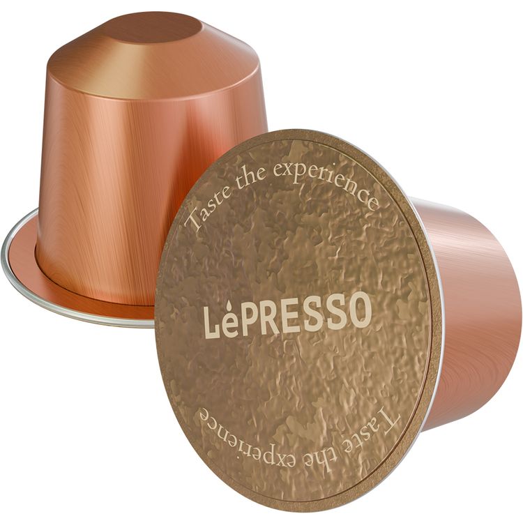 كبسولات قهوة ليبرسو متوسطة التحميص، 10 كبسولات ألومنيوم، نكهات الكراميل والتفاح الأخضر والمكسرات المحمصة، 40 مل إسبريسو، 80 مل إسبريسو مزدوج، 25 مل ريستريتو، 100% أرابيكا، متوافقة مع نسبرسو - ذهبي