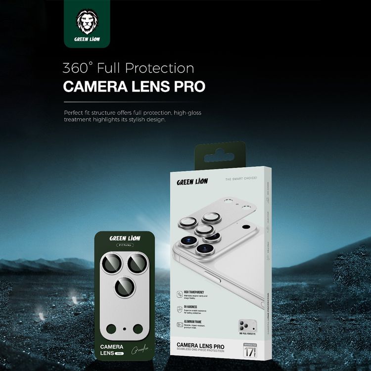 Green Lion Camera Lens Pro for iPhone 17 Pro Max, HD Clarity, Anti-Scratch, Anti-Fingerprint, Nano Absorption, Aluminum Lenses, Innovative Design, Easy Installation - Silver Titanium