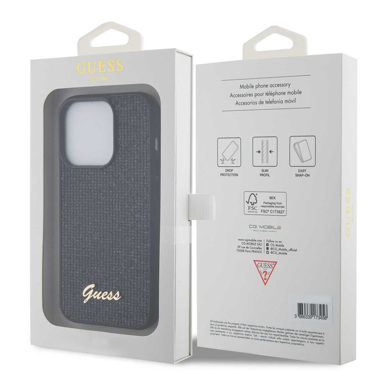 Guess Sequin Script Case with Guess Metal Logo - Black - iPhone 15 Pro
